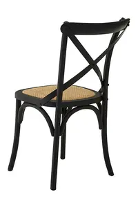 Stylish Black Oak Wood Chair With Weave Seat, Cross-Back Design Modern Chair, Durable Comfortable Chair