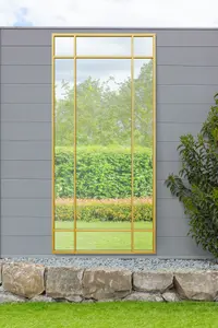 MirrorOutlet - The Genestra - Gold Contemporary Wall & Leaner Garden Mirror 71"x 33" (180 x 85 cm)