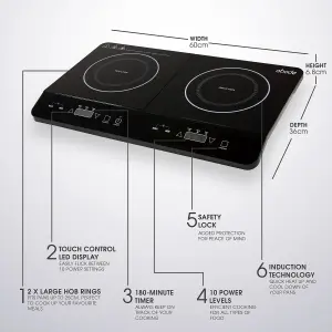 Abode Portable Induction Hob Double Digital with Touch Control 2800W AINDH2003