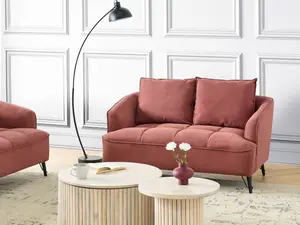 2 Seater Fabric Sofa Burgundy HOBRO