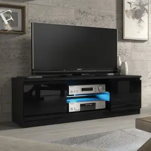 Aura TV Unit 120cm Black High Gloss Doors with LED Lighting - Creative Furniture