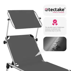 Sun Lounger Aurelie - foldable, with sunshade, 6-step adjustable backrest - grey