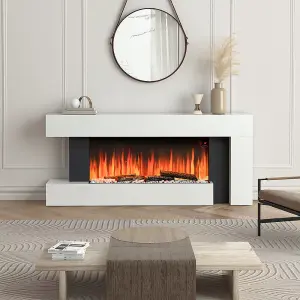 Electric Fire Suite Black Fireplace with White Surround Set and Left Night Light,Remote Control 52 Inch