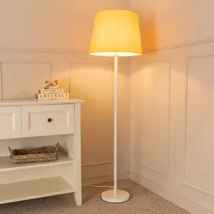 ValueLights Charles White Single Stem Floor Lamp with Mustard Tapered Shade and LED Bulb