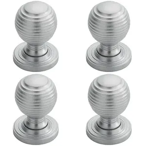 4x Textured Reeded Ball Cupboard Door Knob 23mm Dia Satin Chrome Handle