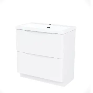 Nes Home Modern 800mm Freestanding Gloss White Basin Vanity Sink 2 Drawer