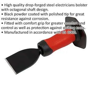 Premium Steel Electricians Bolster - 57mm x 225mm with Comfort Grip Handle