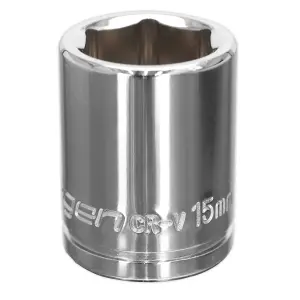 Sealey WallDrive Socket 15mm 3/8" Square Drive Carbon Steel Chrome Plated S0582