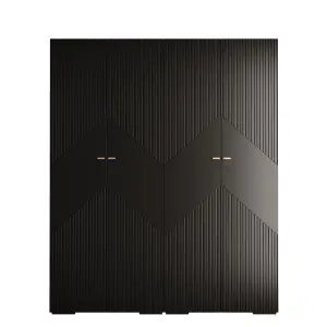 Manhattan II Modern Spacious Hinged Door Wardrobe W2000mm H2370mm D470mm - Sleek Black, 4 Doors, 20 Shelves