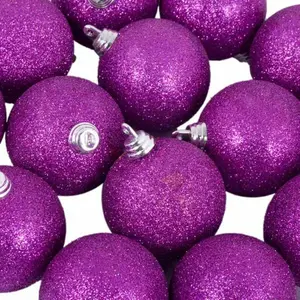 Xmas Glitter Ball Ornament Bauble (Set of 18) Purple