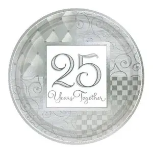 Amscan Together Met 25th Anniversary Party Plates (Pack of 8) Silver/White (One Size)