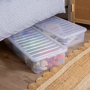 Wham Crystal Clear Rectangular 55L Large Plastic Stackable Underbed Storage box with Lid