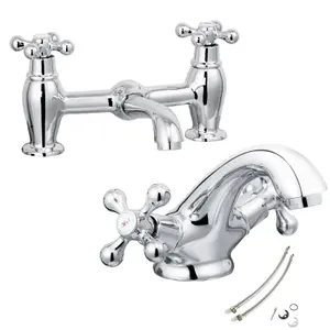 Cascade Penridge Traditional Bath Filler & Basin Tap Chrome Cross Head