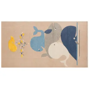 Cotton Kids Rug Whales Print 80 x 150 cm Beige SEAI