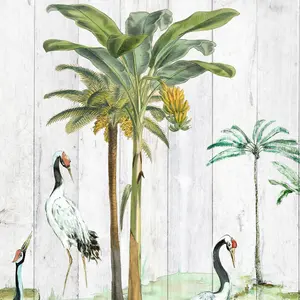 Grandeco Tropical Crane Wood 3 lane repeatable Textured Mural, 2.8 x 1.59m