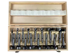 TOOLZONE 16 PIECE FORSTNER BIT SET IN WOOD BOX