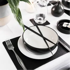 Set of 8 Jet Black Recycled Leather Placemats and 8 Leather Coasters