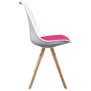 Soho White & Bright Pink Plastic Dining Chair with Pyramid Light Wood Legs