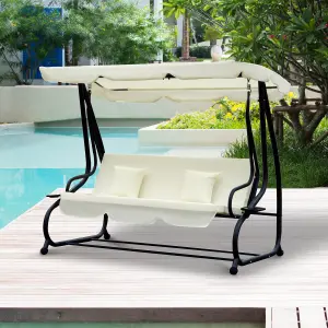 Outsunny 3 Seater Swing Chair for Outdoor w/ Adjustable Canopy, Cream White