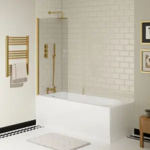 Round Single Ended Bath, Brushed Brass Square Screen and Panels -1700x700mm