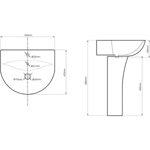 17 Stories Marcott 55mm L x 470mm W White Ceramic U-Shaped Sink with Overflow