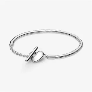 Pandora Moments Heart T-Bar Snake Chain Bracelet - Sterling Silver - Sz. 20 cm