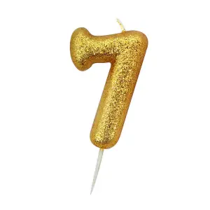 Anniversary House Metallic Glitter 7th Birthday Pick Candle Gold (One Size)