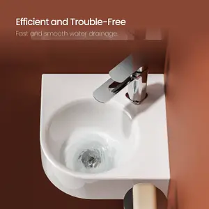 EMKE Ceramic Wash Basin for Small Cloakroom Bathroom, Corner Wash Basin Sink, Wall-Mounted Basin, 31.5x31.5x15.5cm