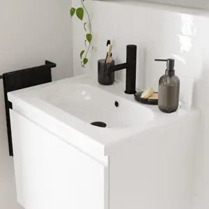 GoodHome Levanna Gloss White Rectangular Vanity Basin (W)60.6cm