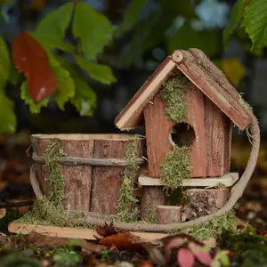 Rustic Wooden Bird House & Flower Pot Planter Bird Nesting Box Gift Idea