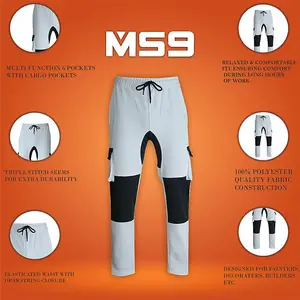 MS9 Mens Painters Fleece Decorators Combat Cargo Work Trousers Pants Joggers H10, White - L