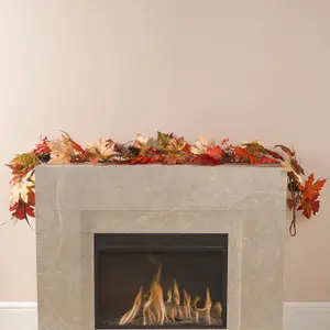 Artificial Decorative Garland Fireplace Door Wall, Autumn, Brown - One Size