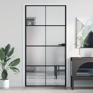 Berkfield Interior Door Slim Black 102.5x201.5 cm Tempered Glass and Aluminium