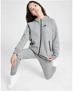 Nike Girls' Tech Fleece Full Zip Hoodie Junior - Dark Grey Heather - S