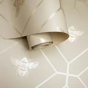 Holden Decor Honeycomb Bee Taupe Geometric and Insects Smooth Wallpaper