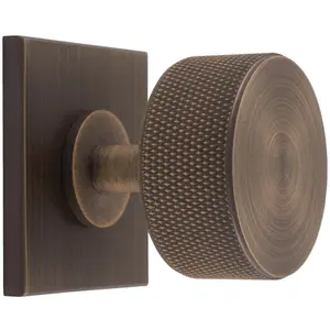 Knurled Radio Cabinet Door Knob & Matching Backplate - Antique Brass 40 x 40mm