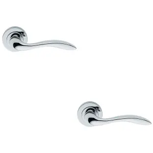 2 PACK - Premium Scroll Door Handle Set - Polished Chrome Elegant Lever on Round Rose