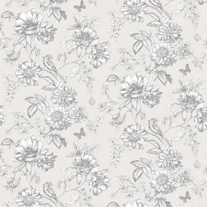 Gold Menagerie Cream & white Mica effect Floral Embossed Wallpaper Sample