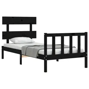 Berkfield Bed Frame with Headboard Black Single Solid Wood