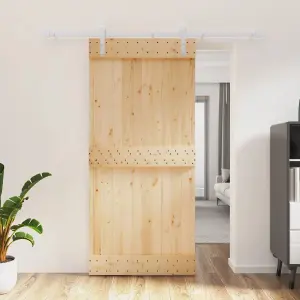 Berkfield Sliding Door with Hardware Set 95x210 cm Solid Wood Pine