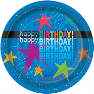 Unique Party Cosmic Happy Birthday Party Plates (Pack of 8) Multicoloured (One Size)