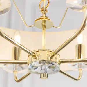 Anson Lighting Eureka 6lt Pendant light finished in Brass plate and vintage white fabric