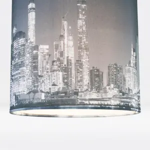 First Choice Lighting 20cm Lamp Shade Ceiling Light Digital Printed Fabric New York Skyline At Night