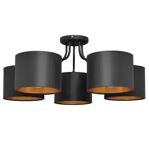 Luminosa Alba Multi Arm Semi Flush Ceiling Light Black, Gold 70cm