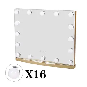 Hollywood Gold Makeup Vanity Mirror with 16 LED Bulbs Dimmable 50cm W x 42cm H