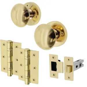 EAI - Round Mortice Door Knobs and Latch Kit - 55mm - Polished Brass