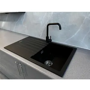 Liquida LG860BL 1.0 Bowl Granite Reversible Inset Compact Black Kitchen Sink