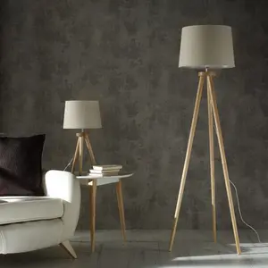 Chadwick Tripod Natural Wood Table Lamp Complete with Shade