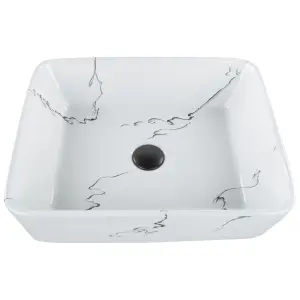 Ceramic Countertop Basin Marble Effect 490 x 380 mm White HOPI