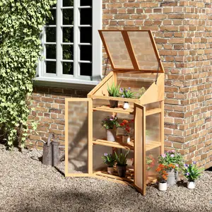 Outsunny Wooden Greenhouse Cold Frame Grow House w/ Double Door for Flower Brown